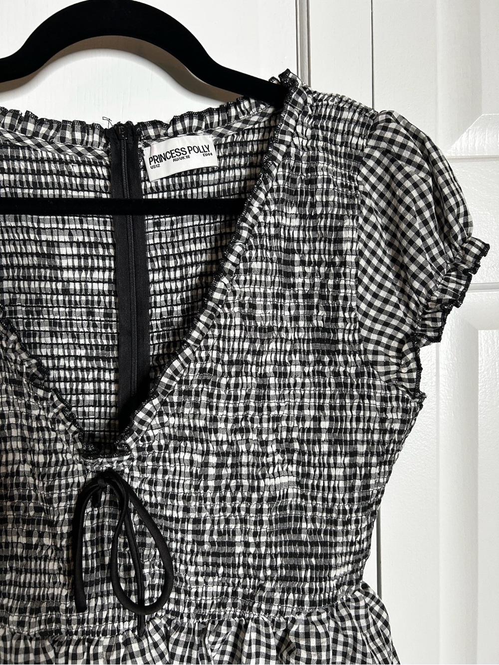 Princess Polly Black & White Gingham Smocked Babydoll Romper - Picture 3 of 5